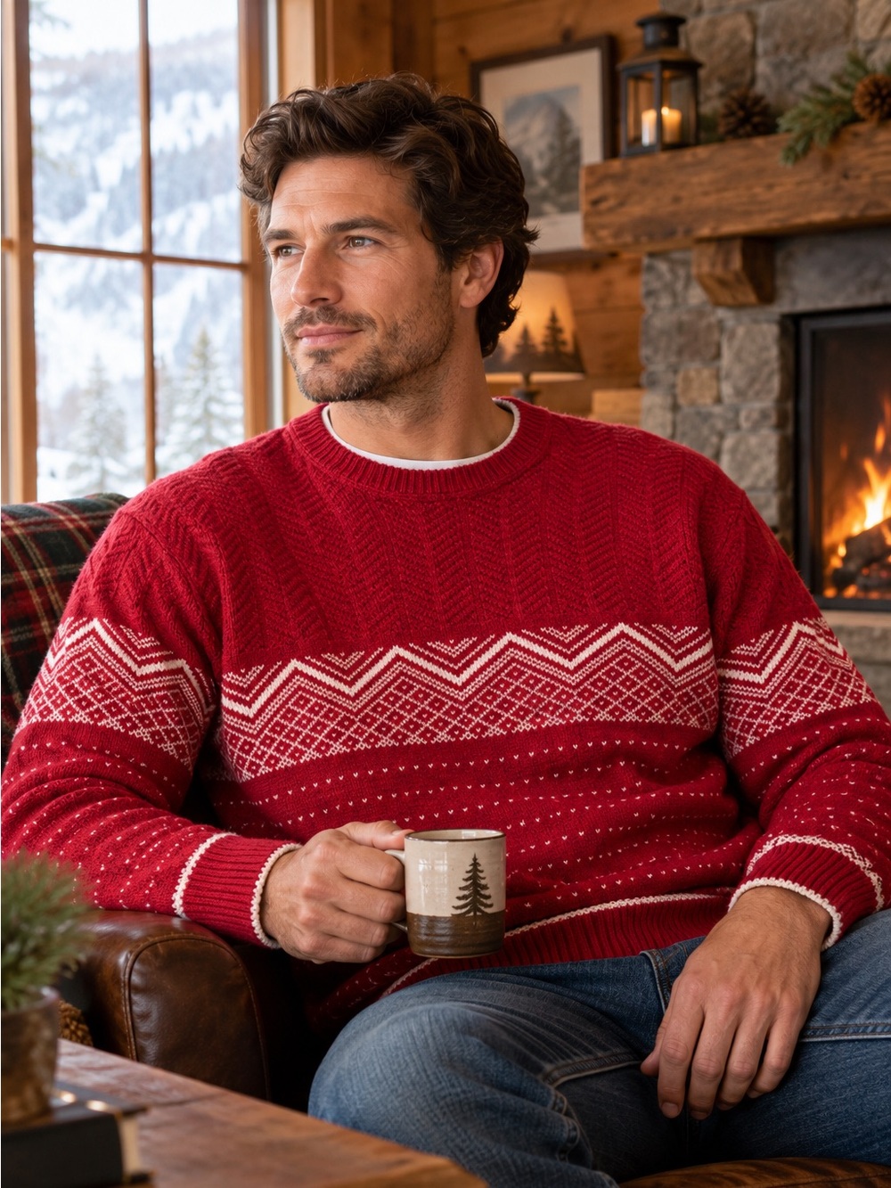 Coconut Joe Vintage Red Fair Isle Knit Sweater Men’s Large Unisex Made in Canada